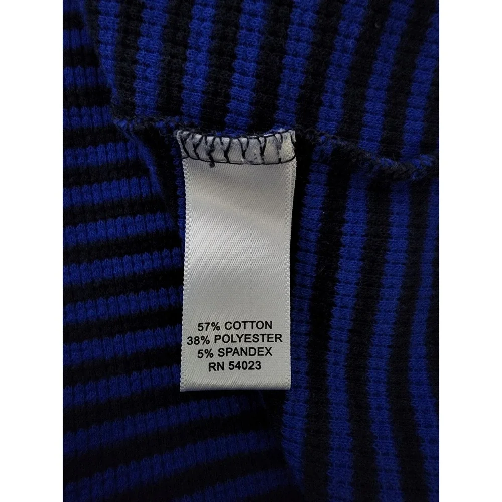 Banana Republic Men Waffle Size XL Shirt Black Blue Stripe Crew Neck Longsleeve